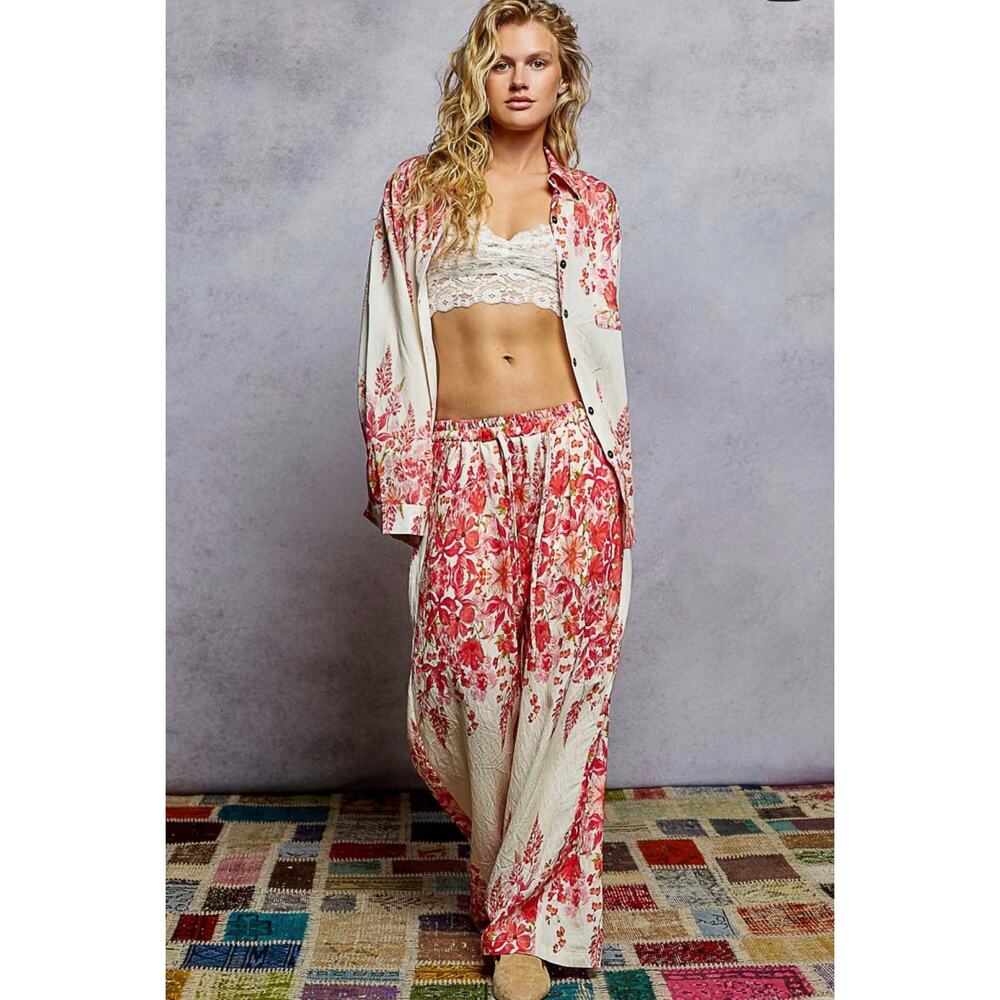 New Pol Matching Floral Boho Pants and Shirt Set
